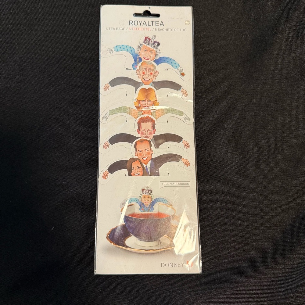 Donkey Royaltea 5 tea bags British Royal Family Queen Elizabeth Charles Harry Di